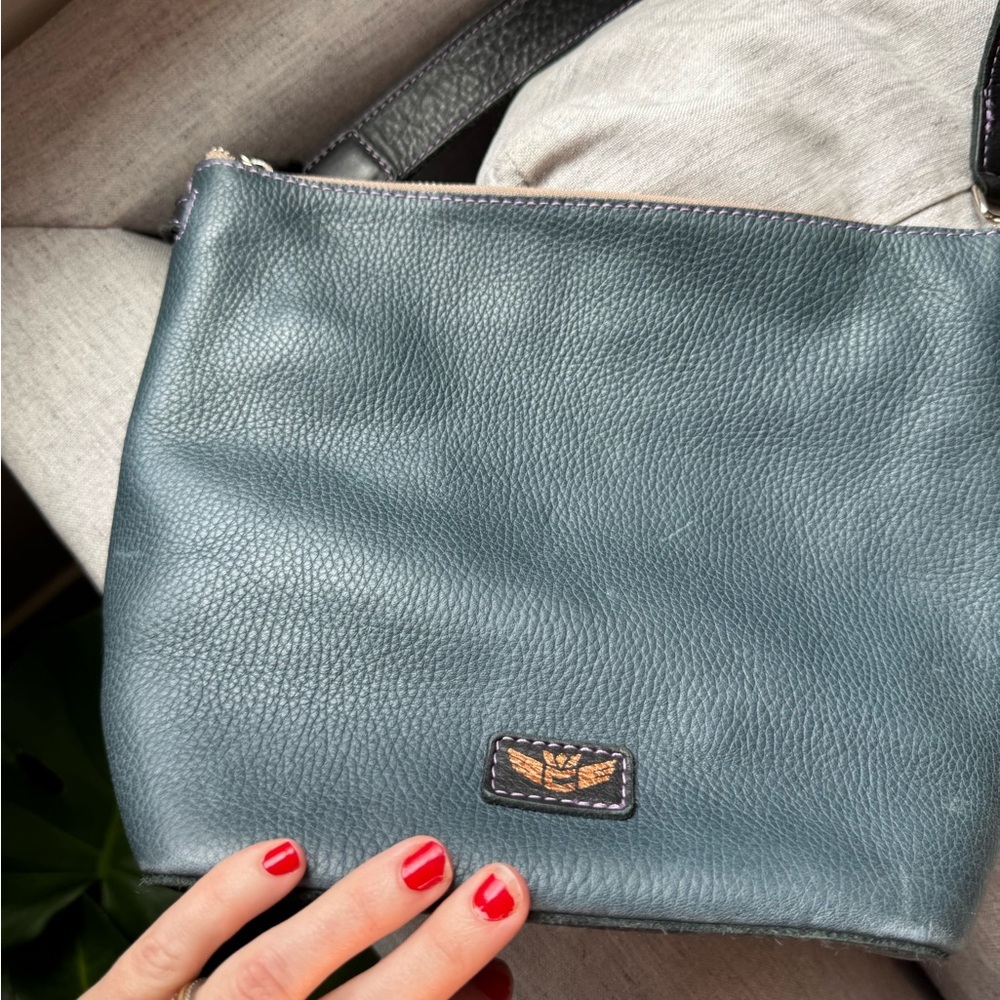 Consuela wedge Blue Wedge Bag with Pebbled Leather